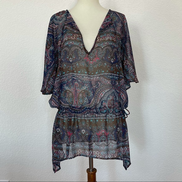 Eight sixty navy paisley chiffon drawstring top XS - Picture 1 of 4